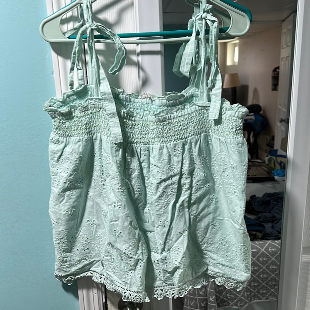 Elegant Mint Green Eyelet Blouse